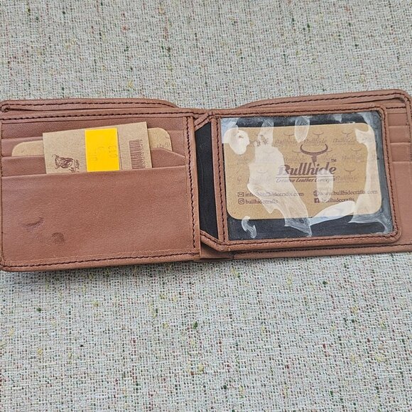 Wallet Cardholder Handmade Billfold Tan Genuine Leather Bi fold Purse New in box - Picture 5 of 13